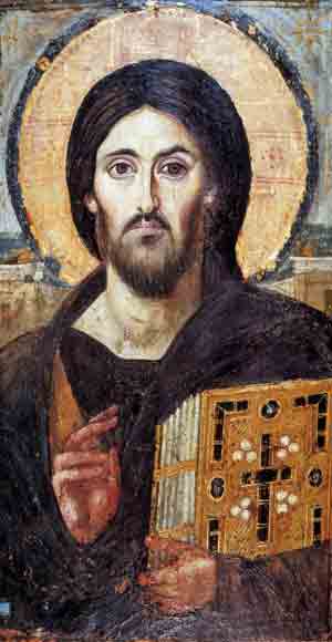 Sinai Christ Pantocrator Icon painted using Shroud image as model Sinai Christ Pantocrator Icon world's oldest image of Christ with a beard from 6th century - artist used Shroud face as model